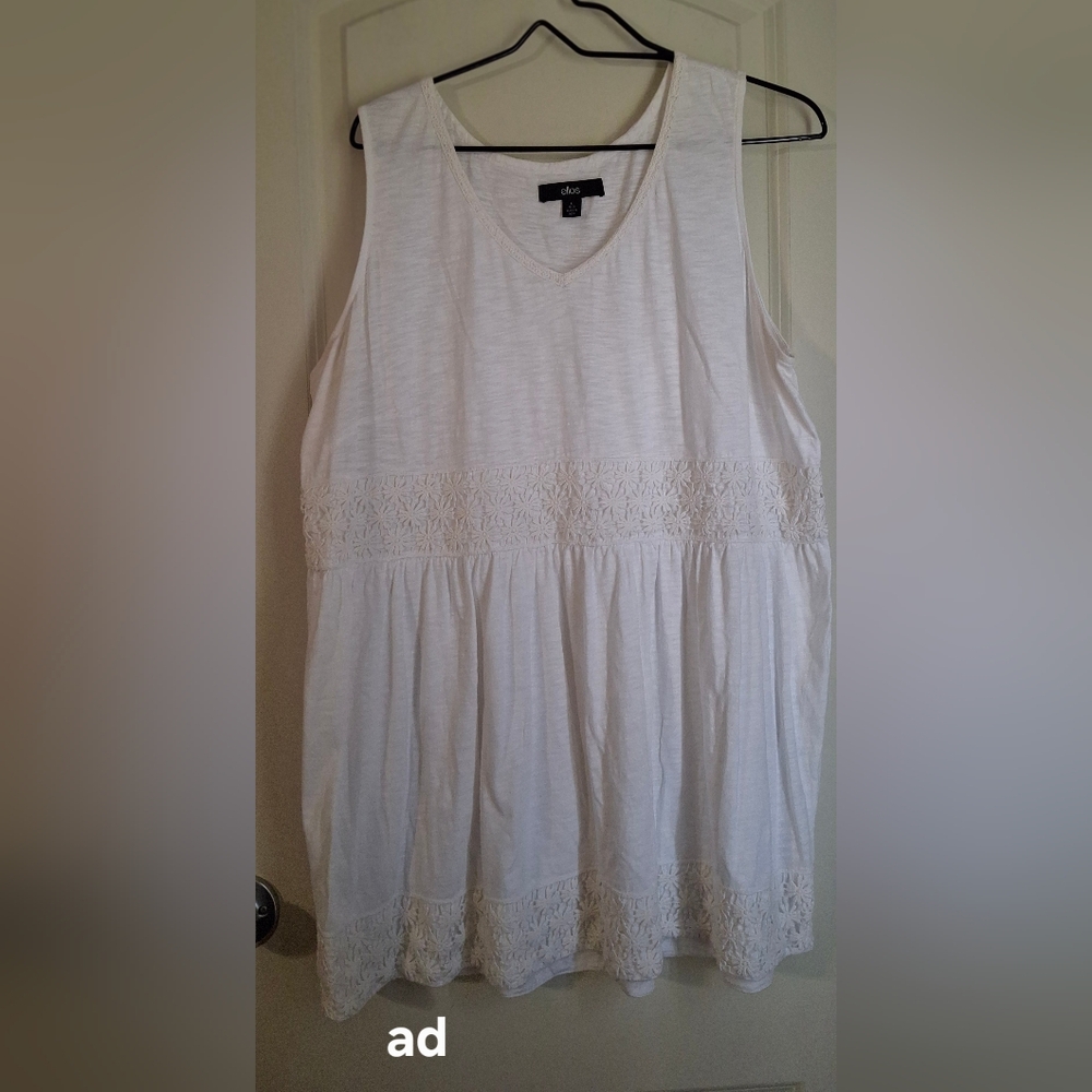 Ellos Cotton Women's Lace Trim Tunic Blouse Sz L BOHO CAUSAL BEACH
